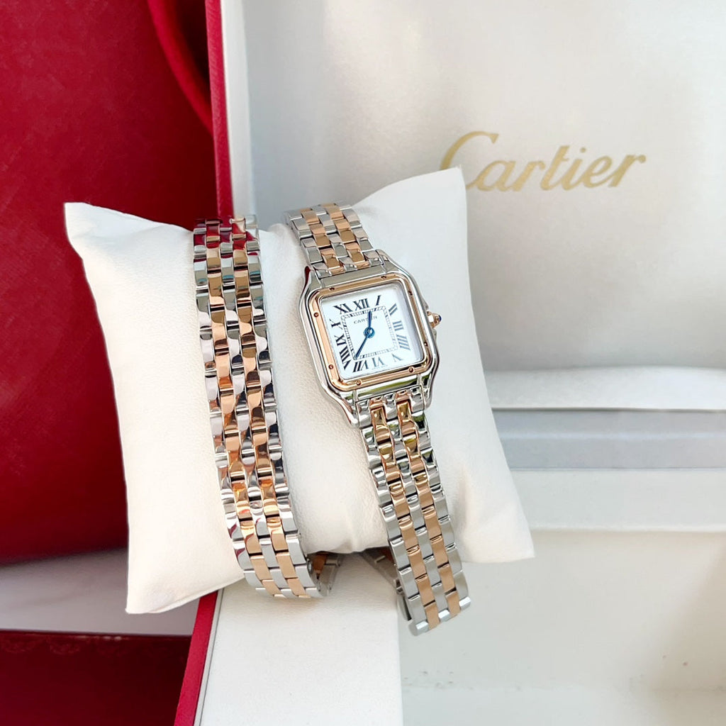 Panthere 22mm Pink Gold Silver Double Chain 44cm