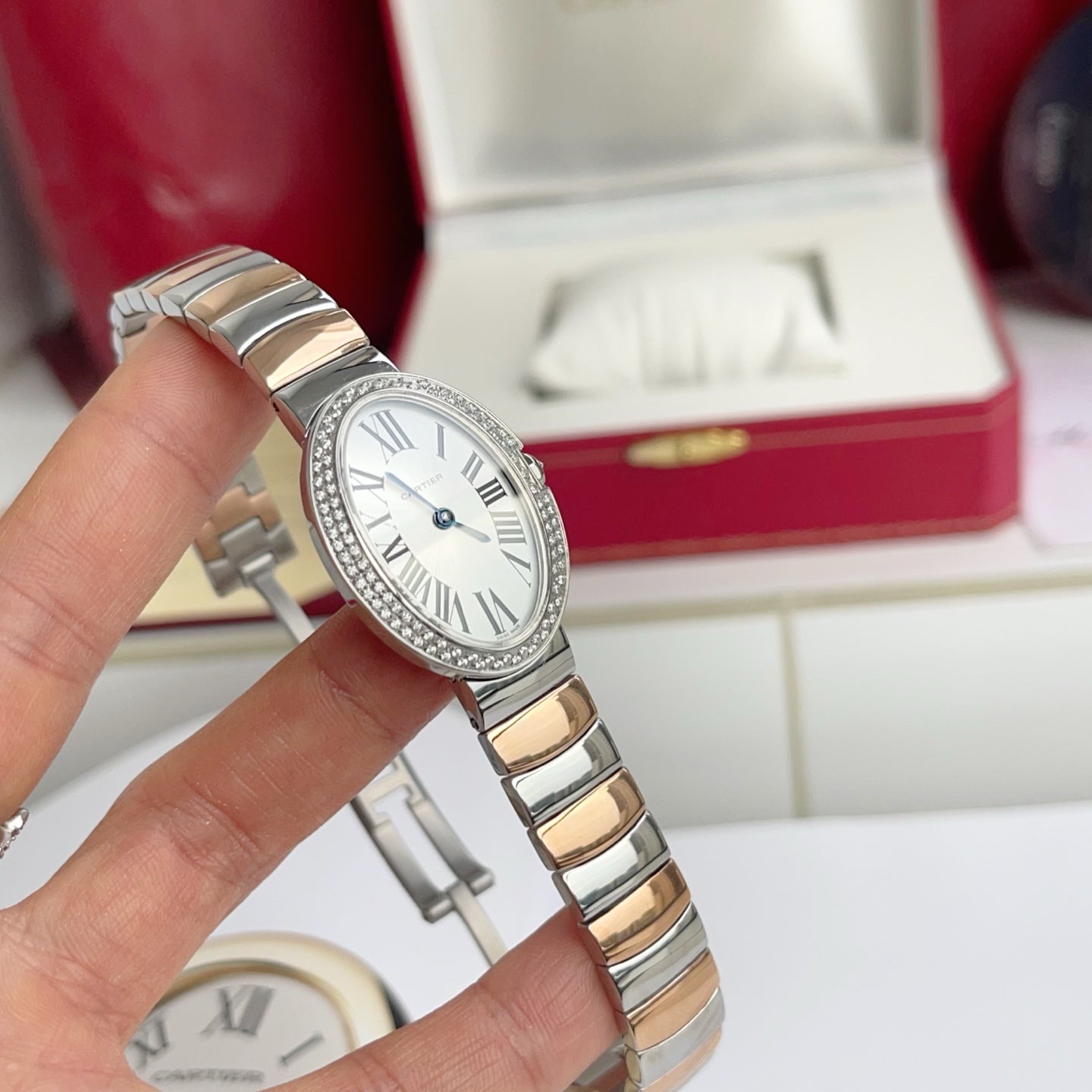 Baignoire 23mm Tow-Tone Pink Gold Double Row Diamond Bezel