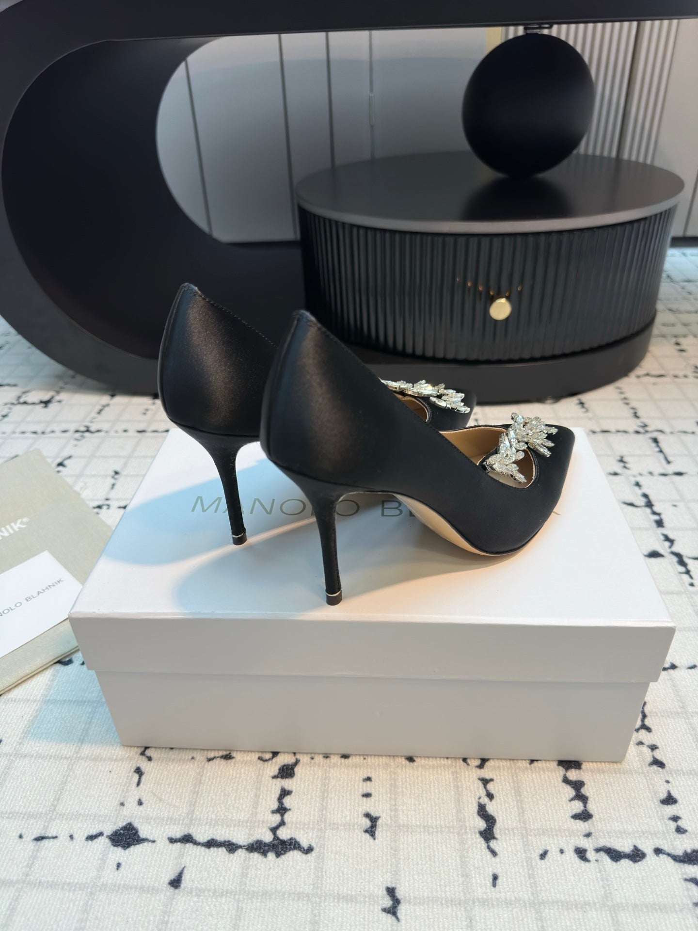 Lurum 90 Black Satin Crystal Embellished Pumps 868667