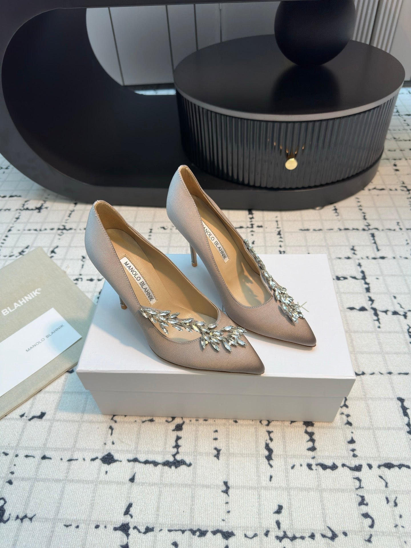 Lurum 90 Taupe Satin Crystal Embellished Pumps 868668