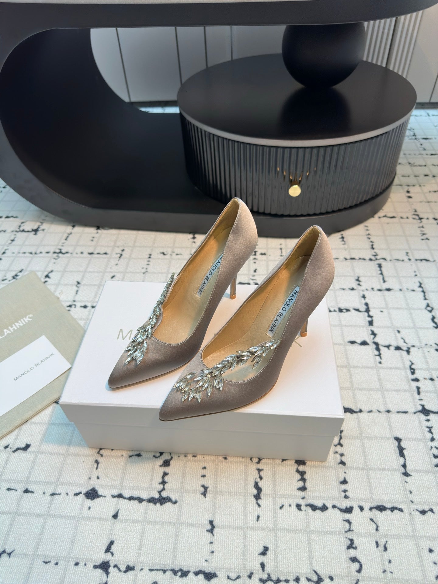Lurum 90 Taupe Satin Crystal Embellished Pumps 868668