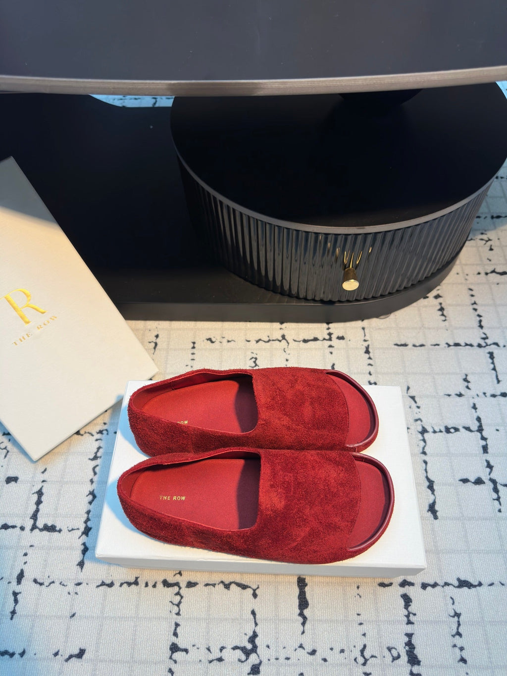 The Row Slide Mules Red Cow Suede 334351