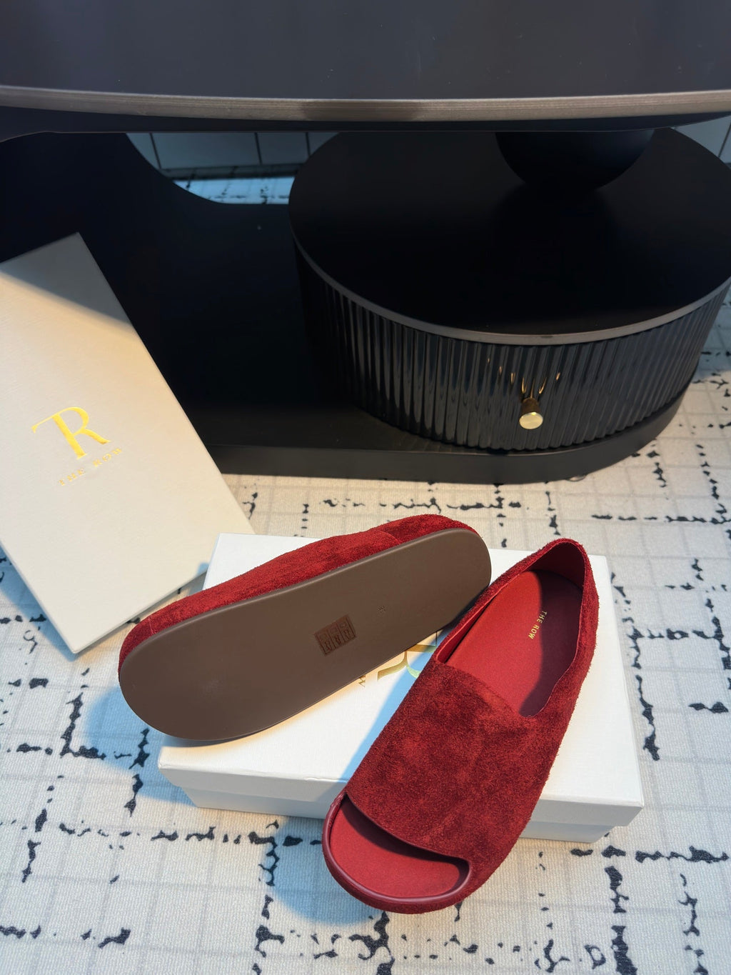 The Row Slide Mules Red Cow Suede 334351