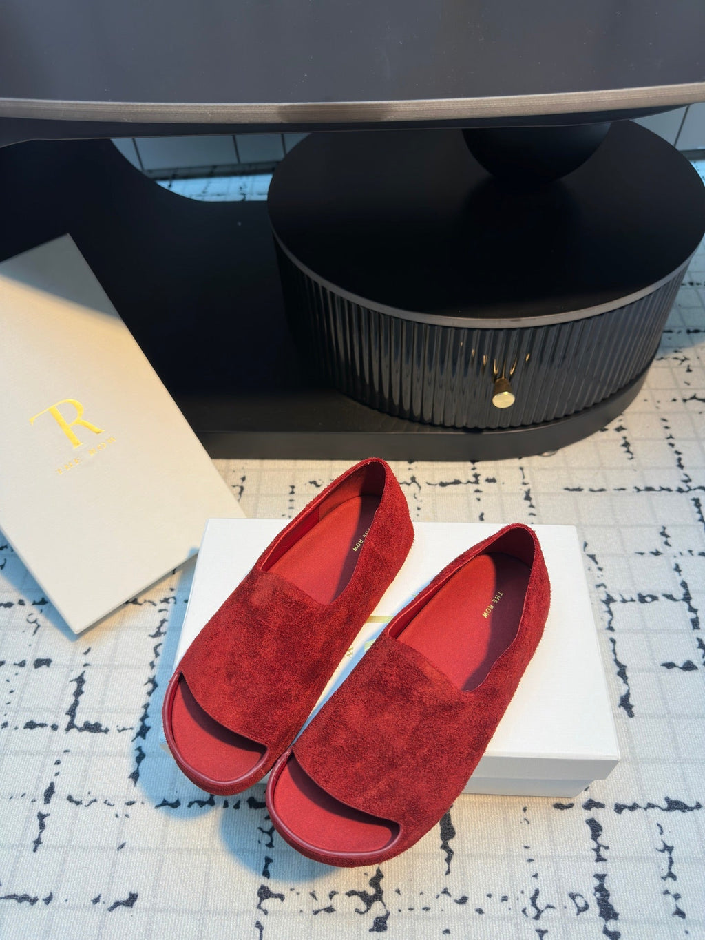 The Row Slide Mules Red Cow Suede 334351