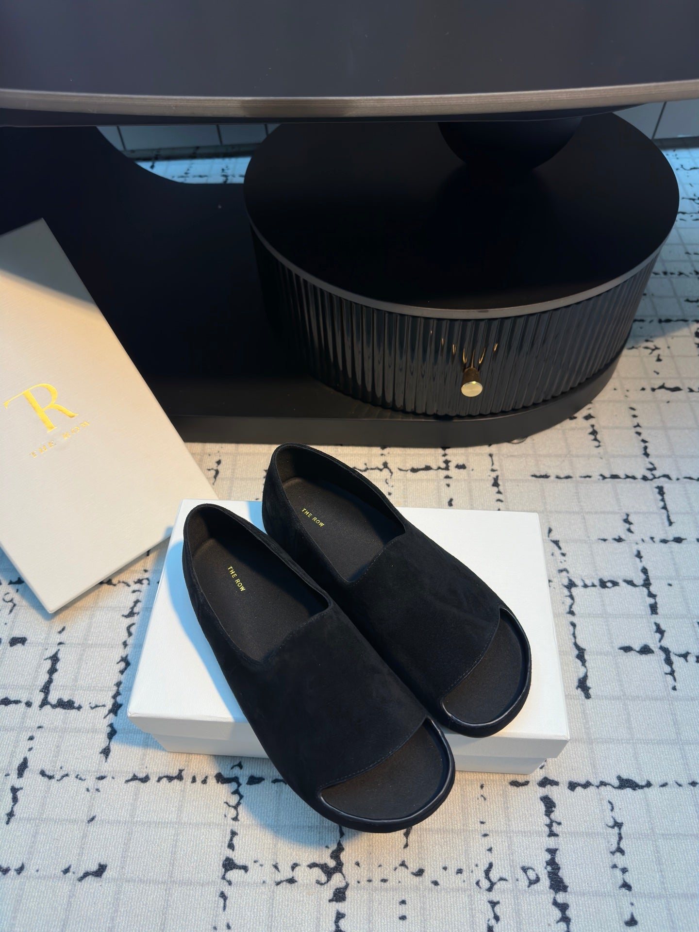 The Row Slide Mules Black  Cow Suede 334352