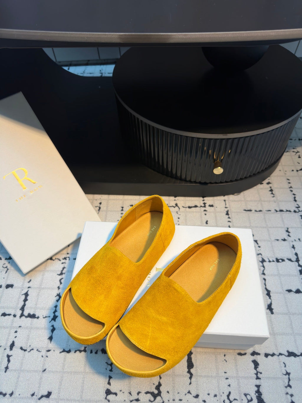 The Row Slide Mules Yellow Cow Suede 334353