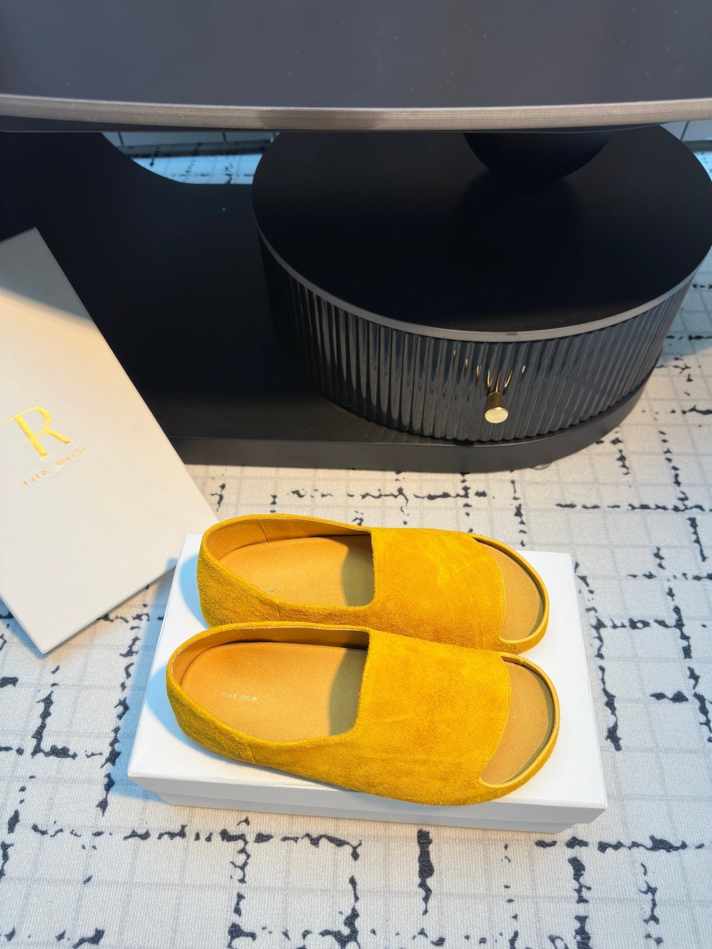 The Row Slide Mules Yellow Cow Suede 334353
