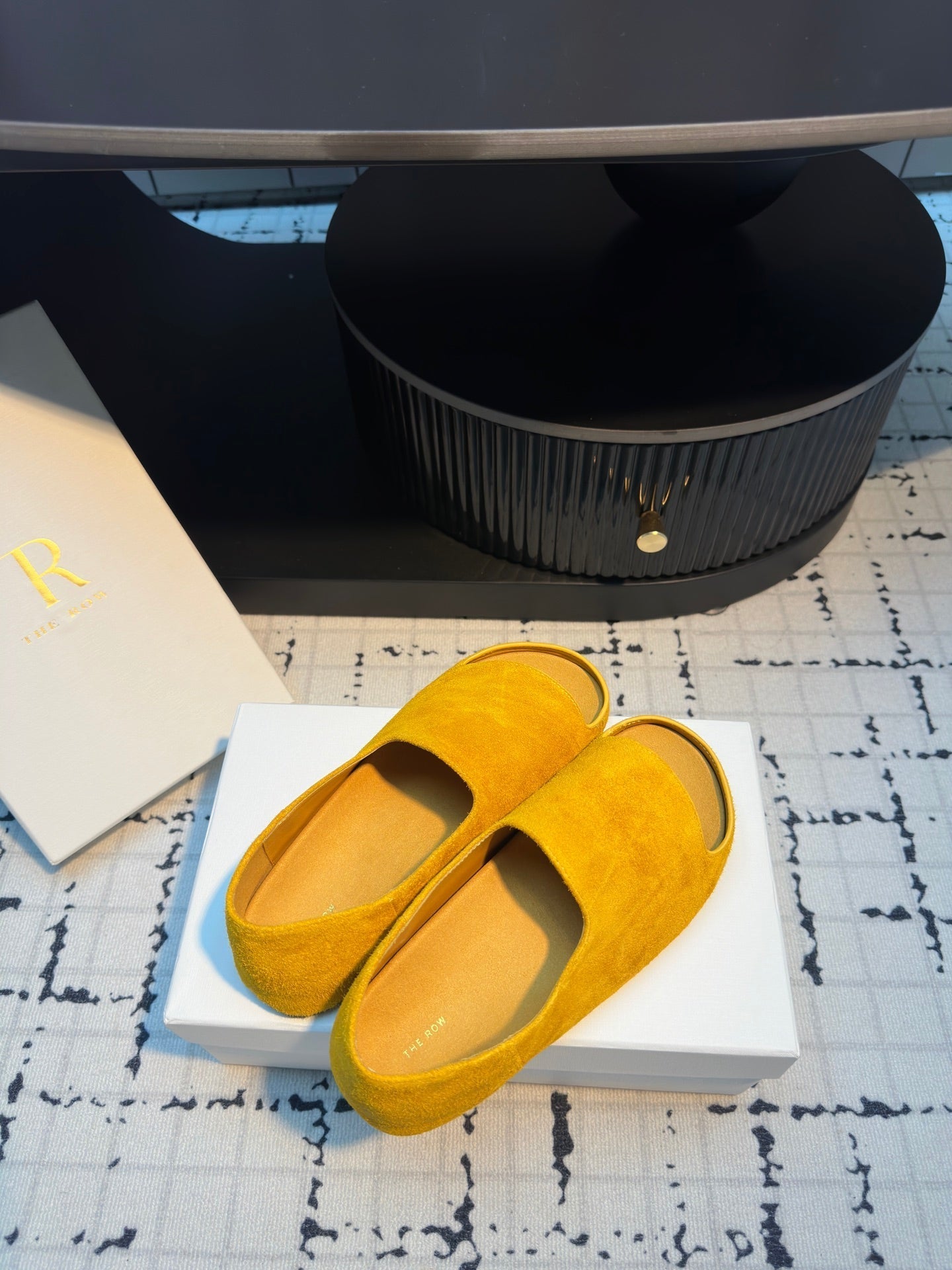 The Row Slide Mules Yellow Cow Suede 334353