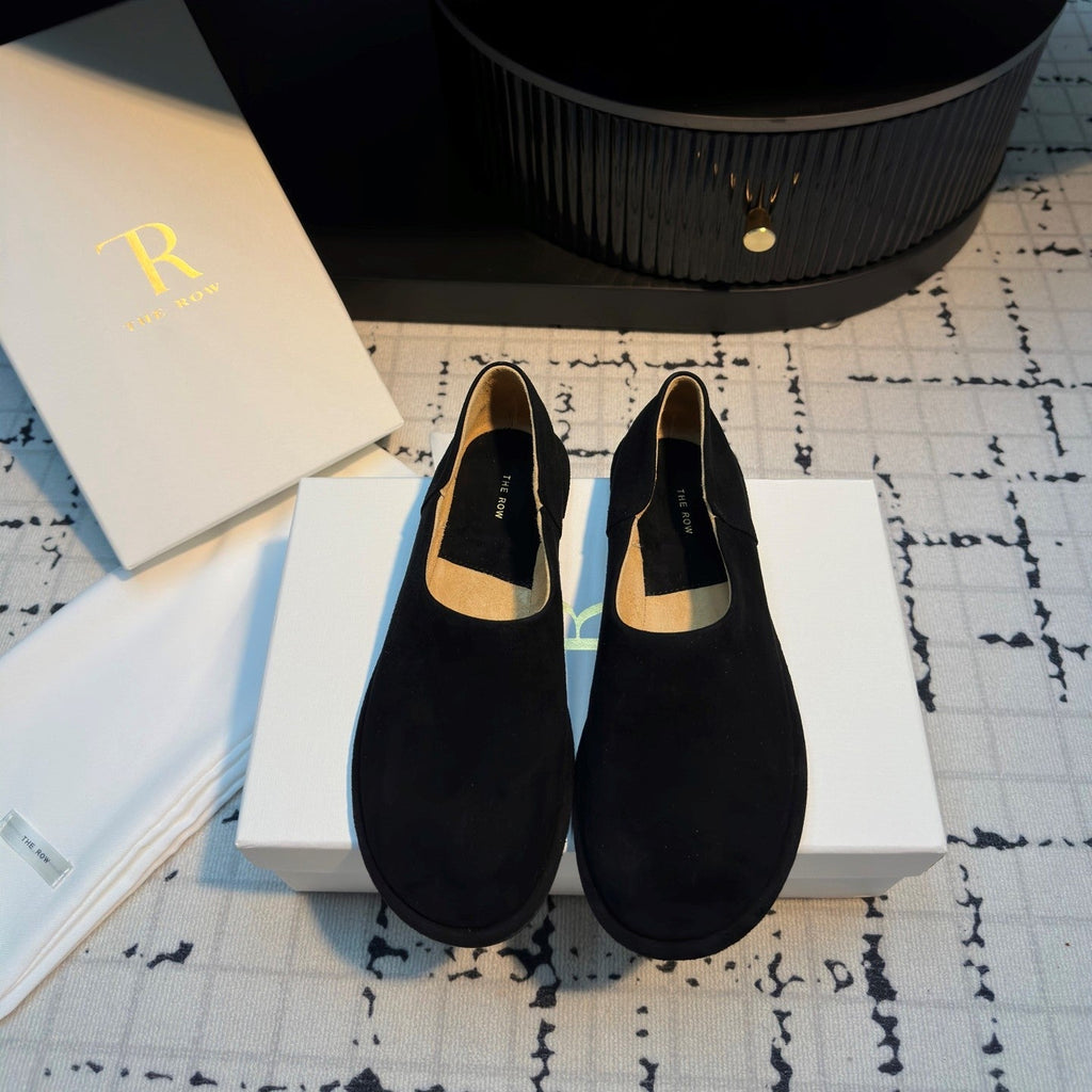 The Row Flat Loafer Black Cow Suede 334450