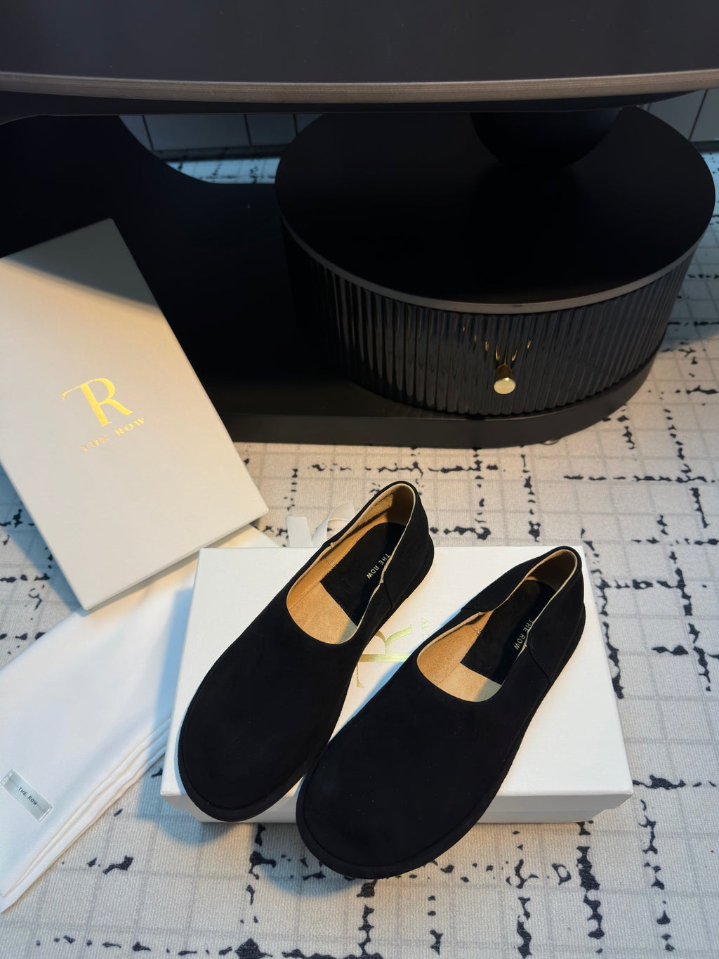 The Row Flat Loafer Black Cow Suede 334450