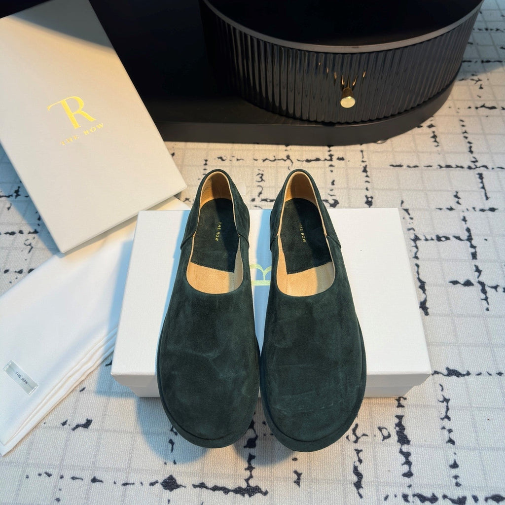 The Row Flat Loafer Dark Olive Green Cow Suede 334451