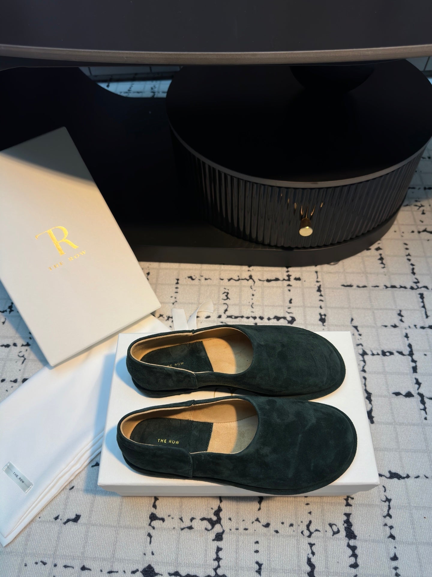 The Row Flat Loafer Dark Olive Green Cow Suede 334451