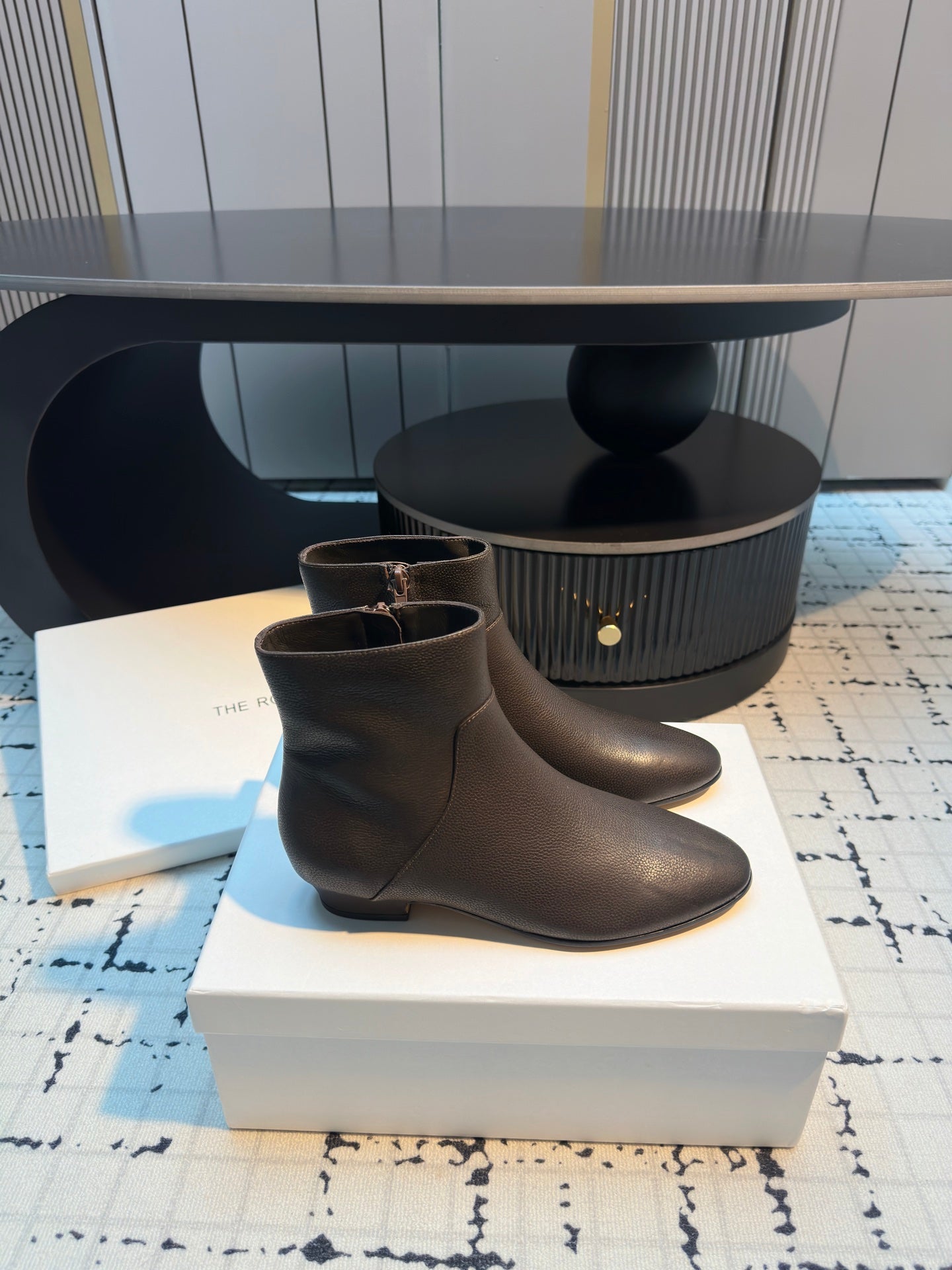 The Row Zipped Ankle Boots 50mm Burnt Earth Calfskin 429314