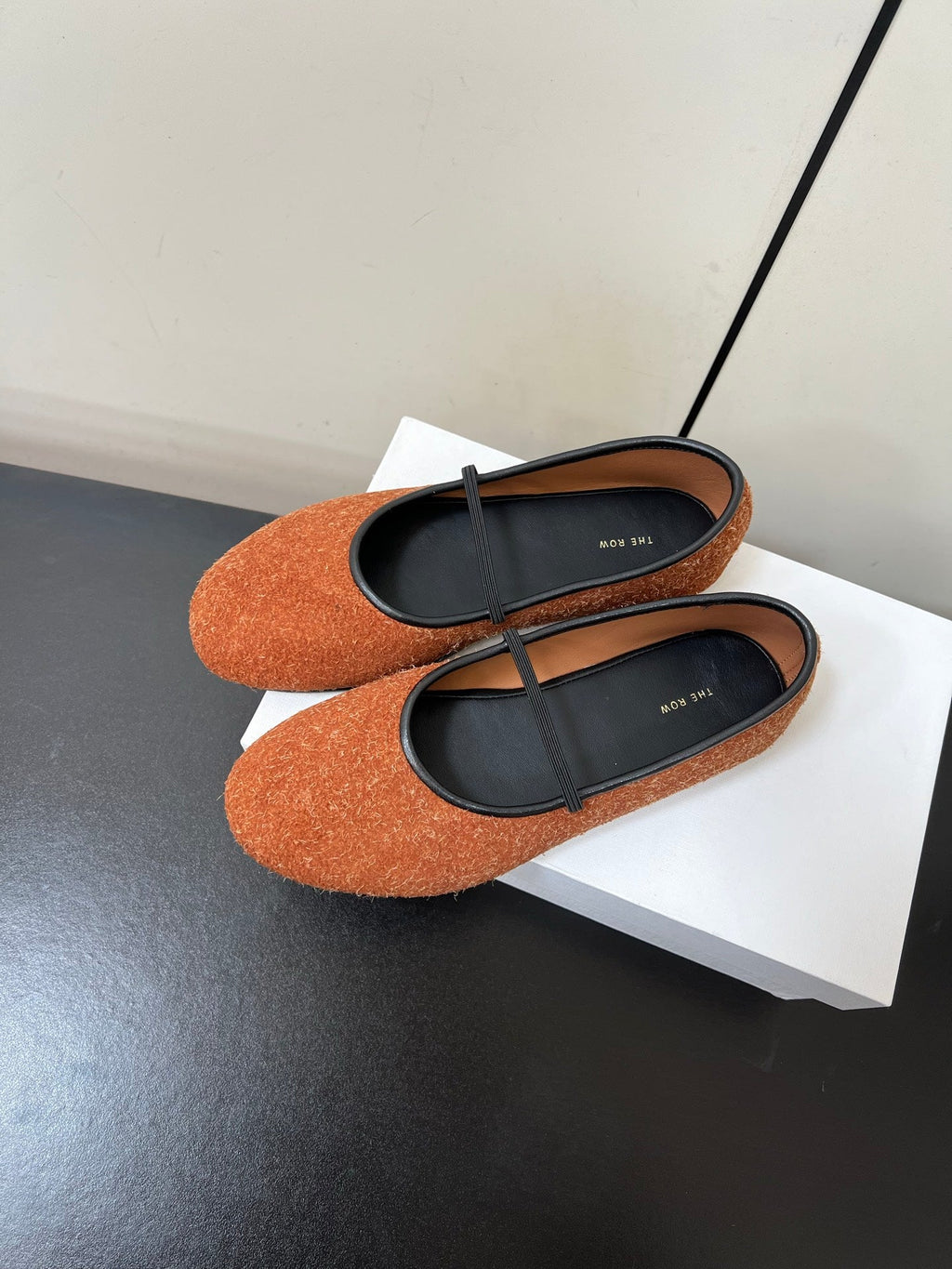 The Row Elastic Ballet Flats Rust Orange Sheepskin 339991