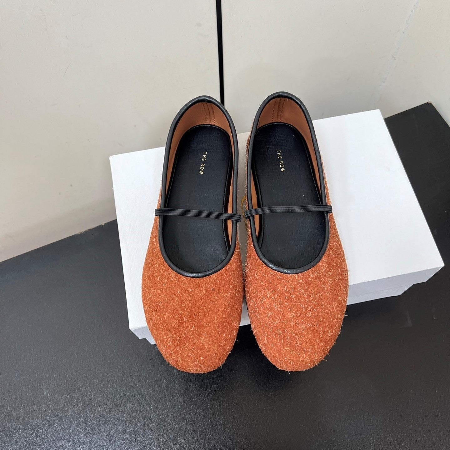 The Row Elastic Ballet Flats Rust Orange Sheepskin 339991