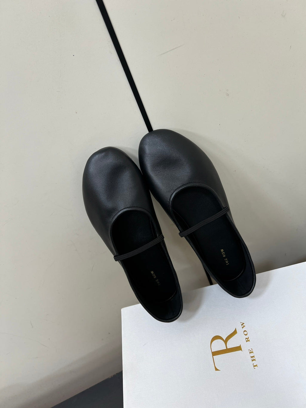 The Row Elastic Ballet Flats Black Calfskin 339994