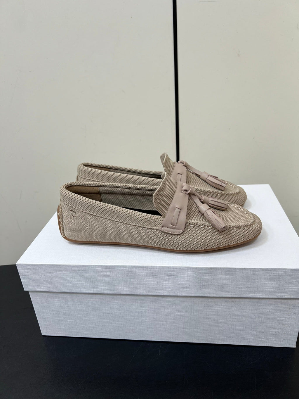 The Row Tassel-Knit Loafer Beige Canvas And Sheepskin 339995