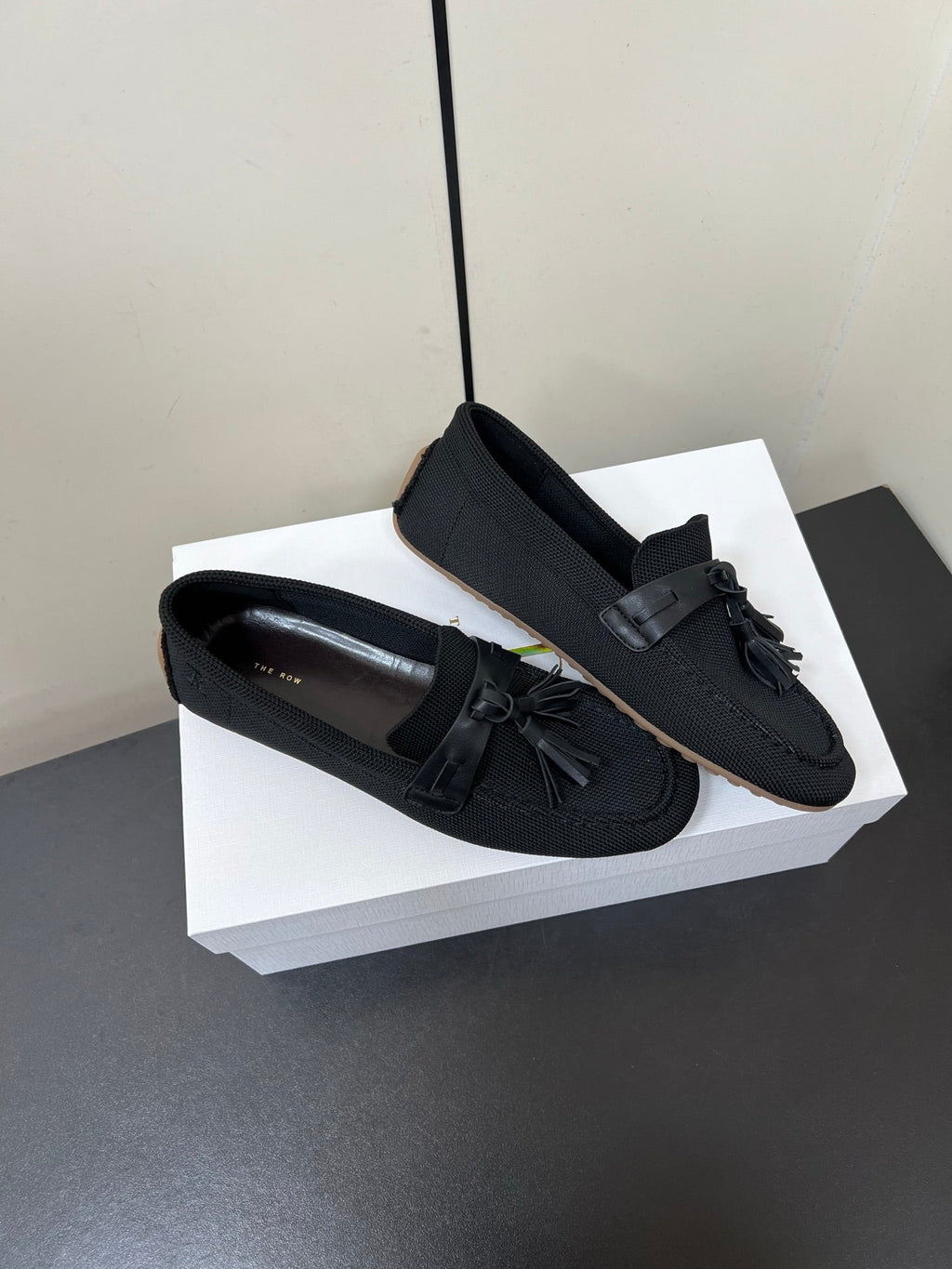 The Row Tassel-Knit Loafer Black Canvas And Sheepskin 339996