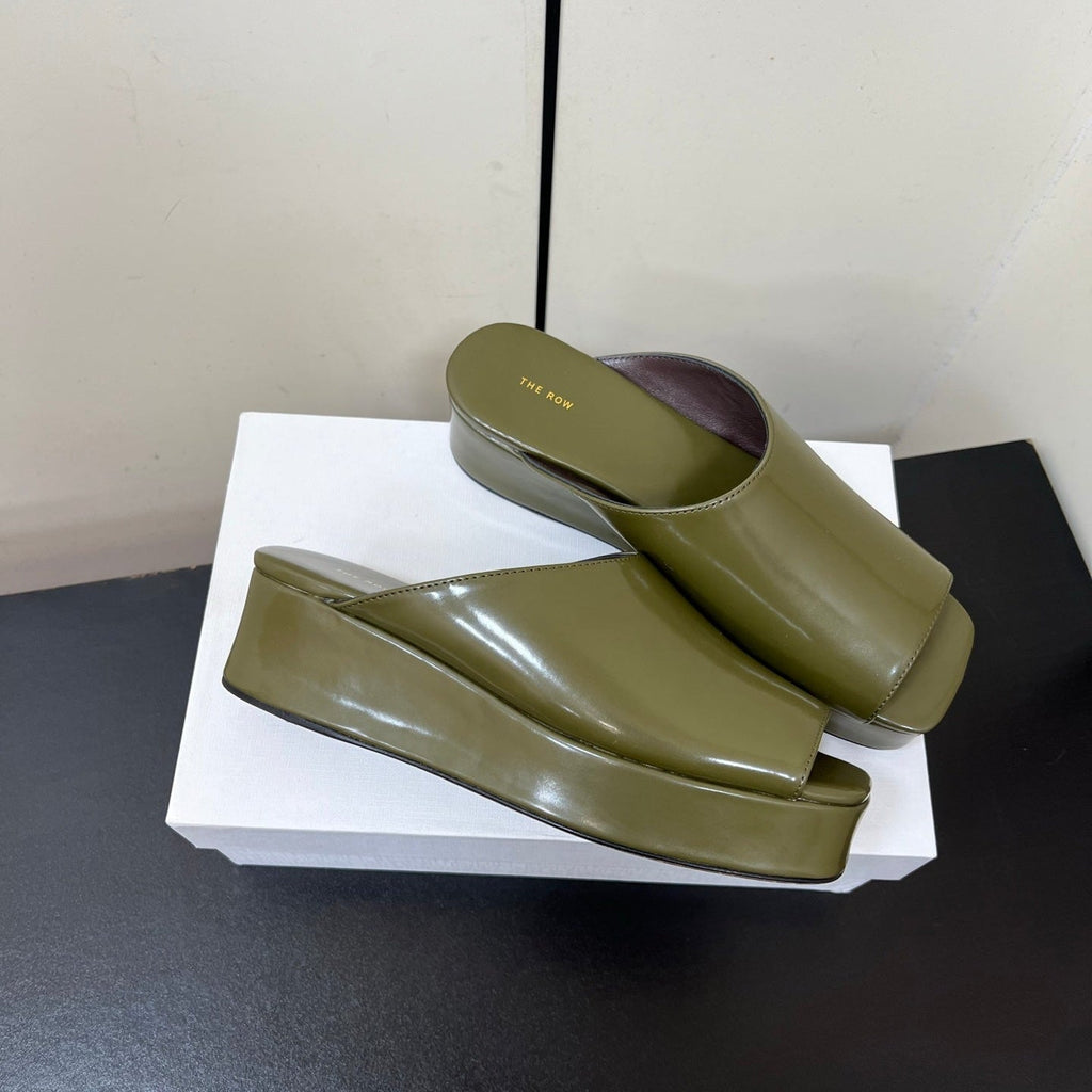 The Row Emi Flatform Sandal 50mm Olive Patent Leather 340004