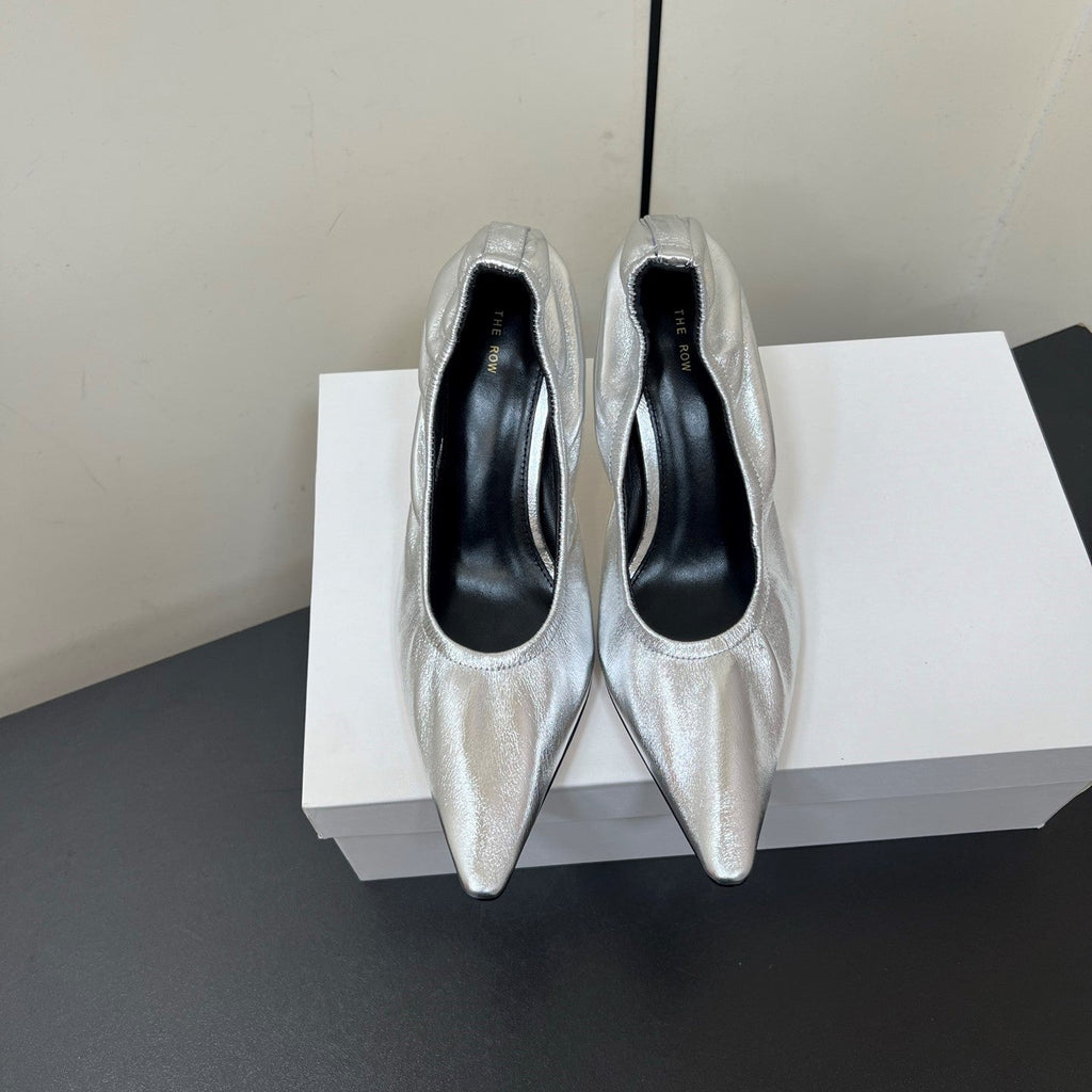The Row Ava Gathered  Pumps 65mm Silver Metallic Calfskin 340011