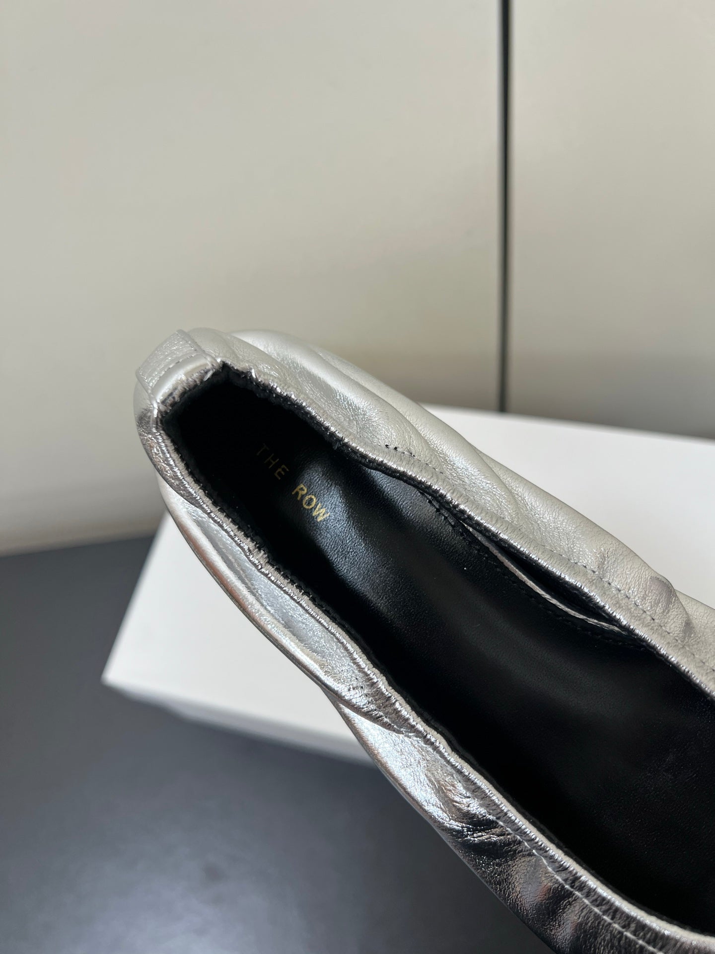 The Row Ava Gathered Leather 35mm Pumps Silver Metallic Calfskin 340013