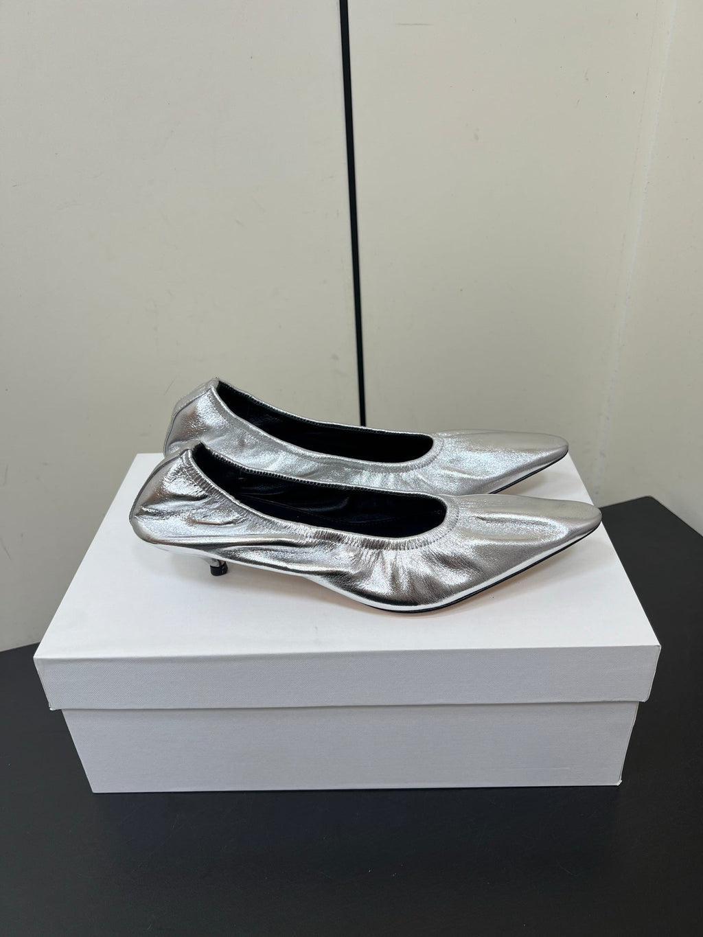 The Row Ava Gathered Leather 35mm Pumps Silver Metallic Calfskin 340013