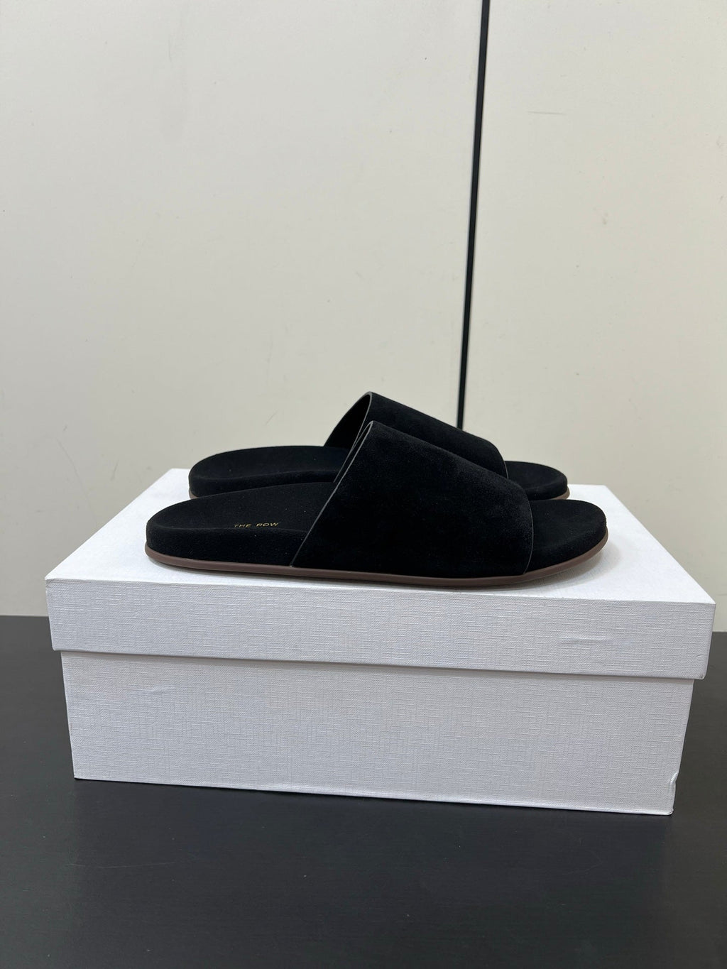 The Row Slippers In Black Suede 340025