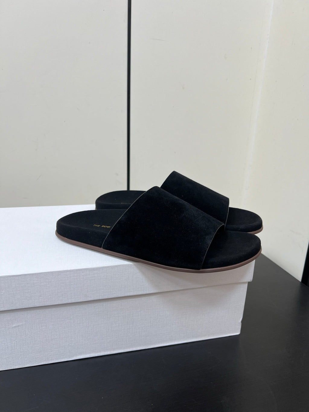 The Row Slippers In Black Suede 340025