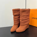 LV 26s Mid-Calf Boots 110 Camel Brown Knit Fabric 619401