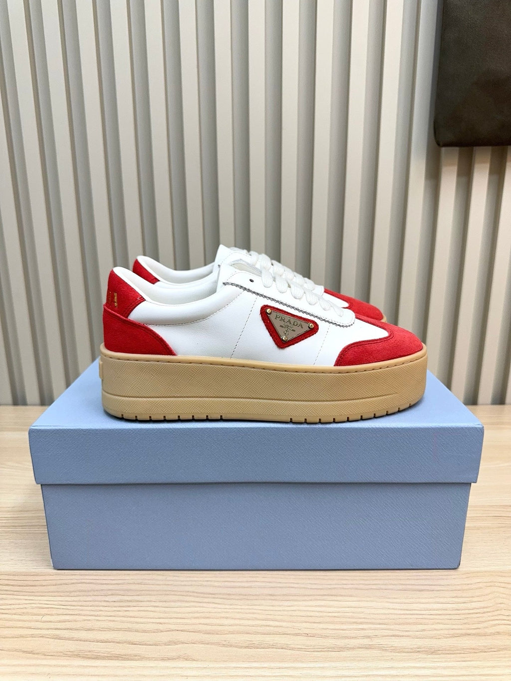 Prada Downtown Bold Red White Nappa Leather & Suede 564145