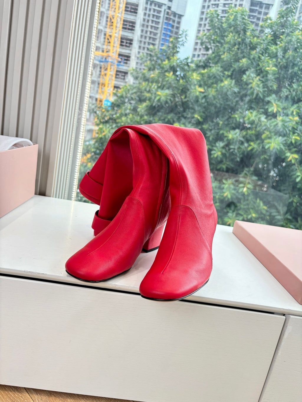 Miu Boots With Buckle Red Nappa Leather 506636