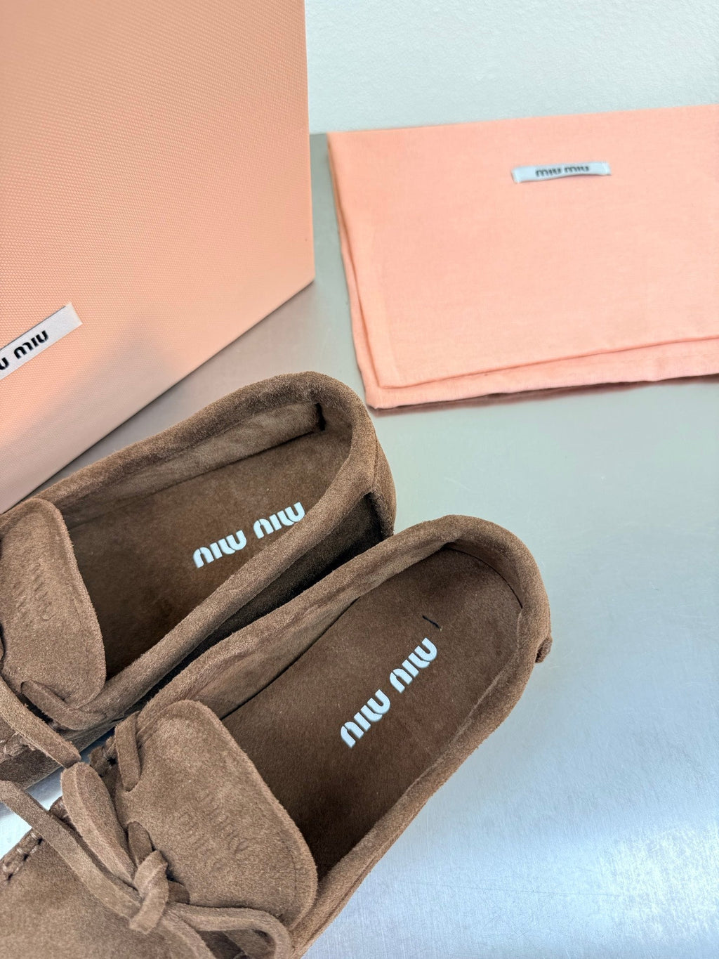Miu Logo Loafer Coffee Suede  693519