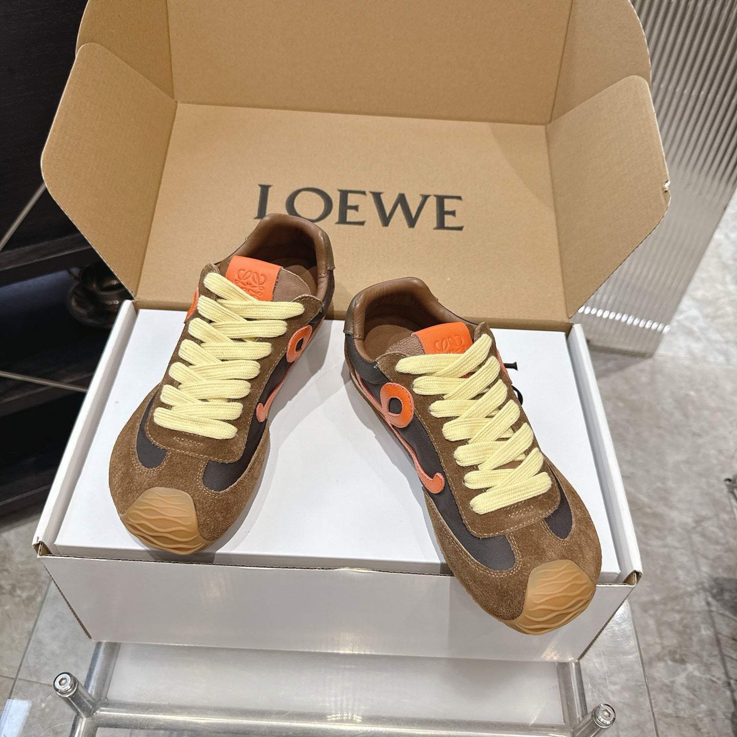LOEW 26s Ballet Runner 2.0 Brown Orange Suede Sheepskin 683934