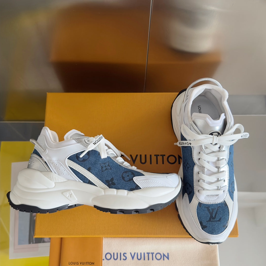 LV Run 55 Sneaker 55mm Dark Blue Mix White Monogram Jacquard Fabric