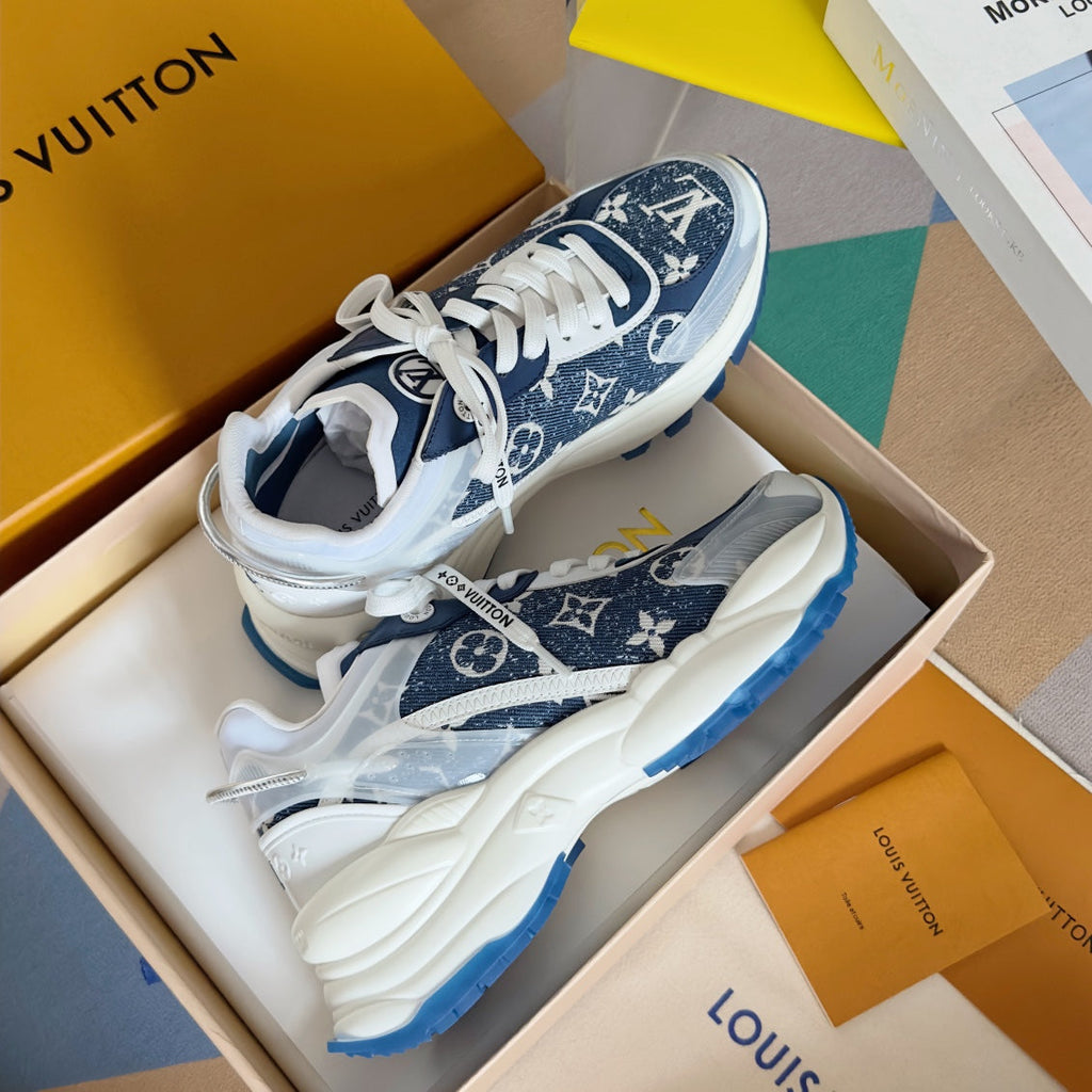 LV Run 55 Sneaker 55mm Blue Mix White Monogram Jacquard Fabric