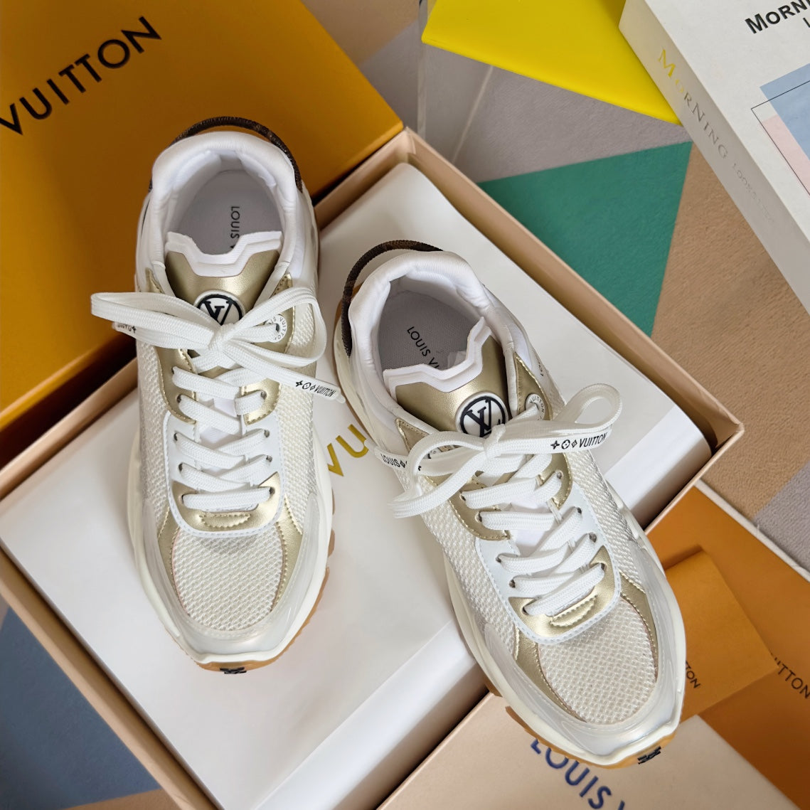 LV Run 55 Sneaker 55mm White Mix Gold Polyester Mesh Fabric