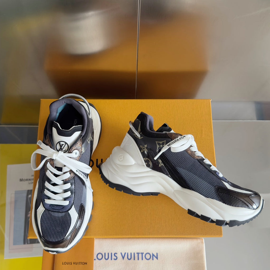 LV Run 55 Sneaker 55mm Black Mix Blue Charcoal Monogram Polyester Mesh Fabric