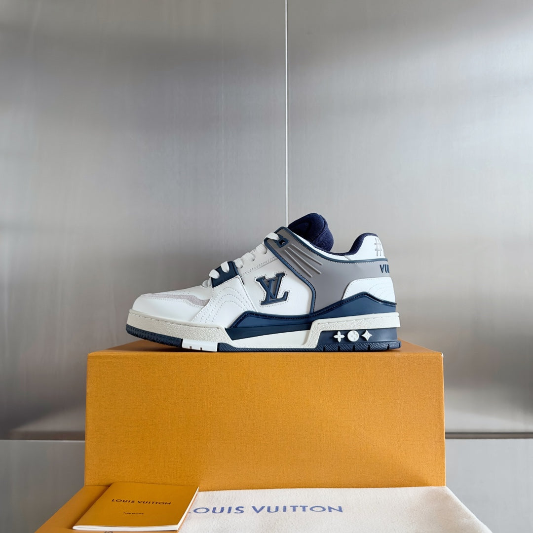 LV Trainer Sneaker 30mm White Mix Blue charcoal Cowhide