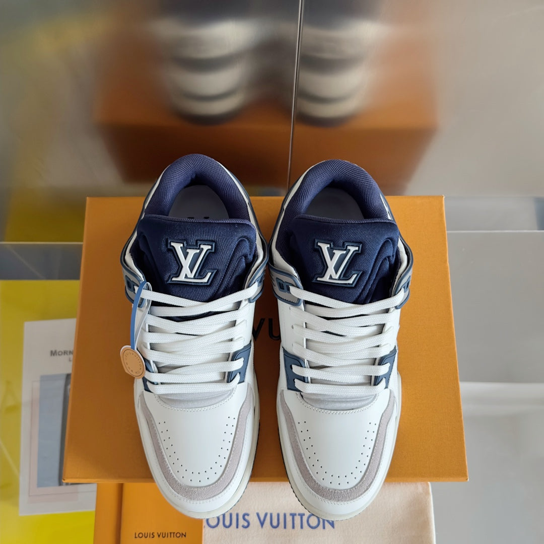 LV Trainer Sneaker 30mm White Mix Blue charcoal Cowhide