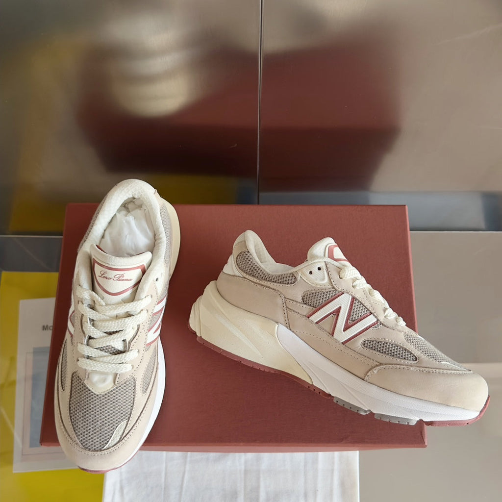 LP x NB 990v6 Sneaker 45mm white grey dark pink calfskin and mesh fabric