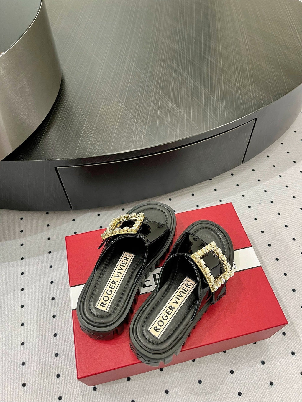 Viv Diamond Mules Black Patent Leather 295957