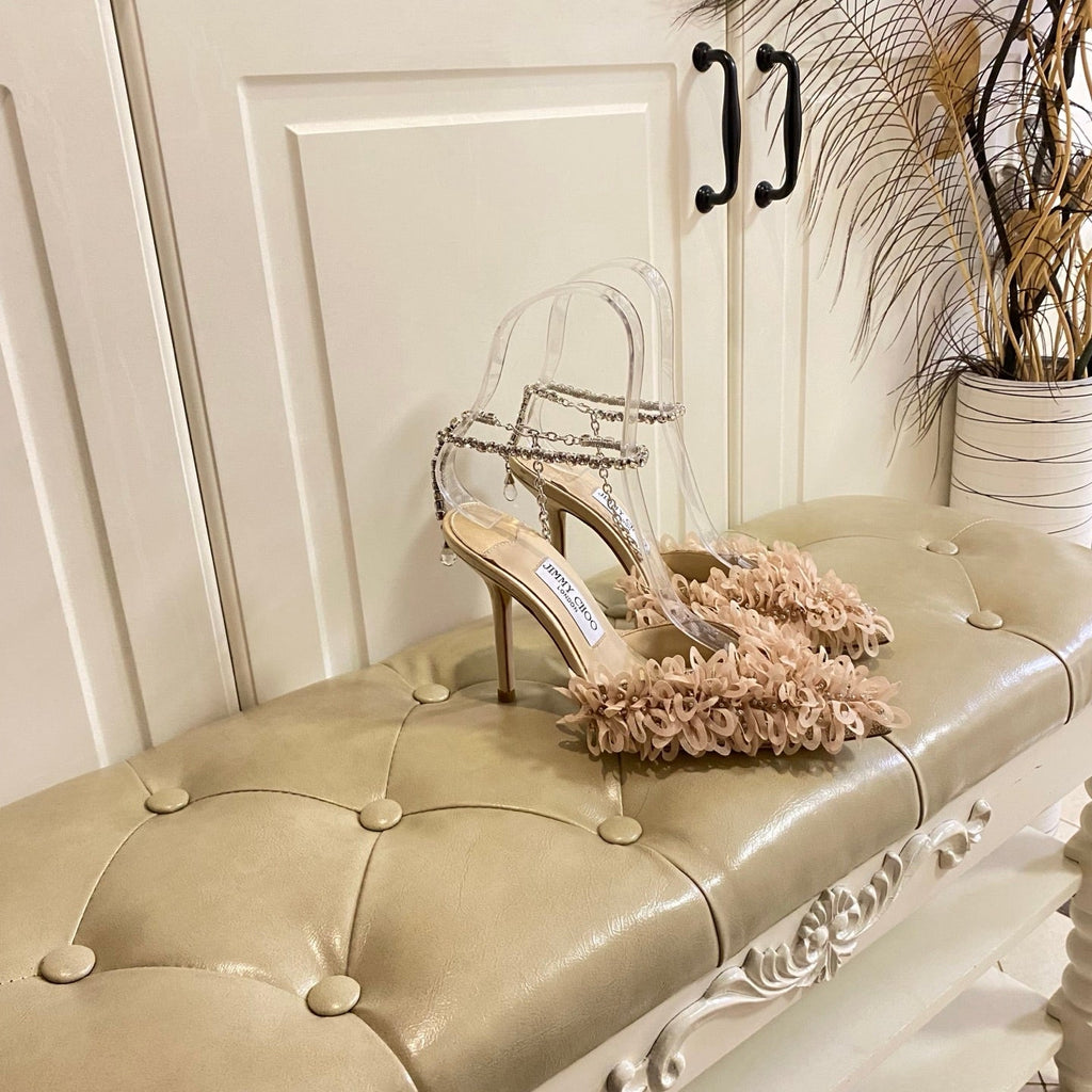 Jimmy Choo Saeda 100 Beige Lace Leather 688241