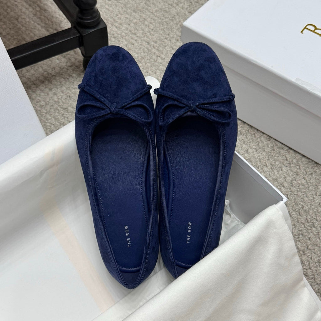 The Row Ballet Flats Bow Dark Blue Suede 290738
