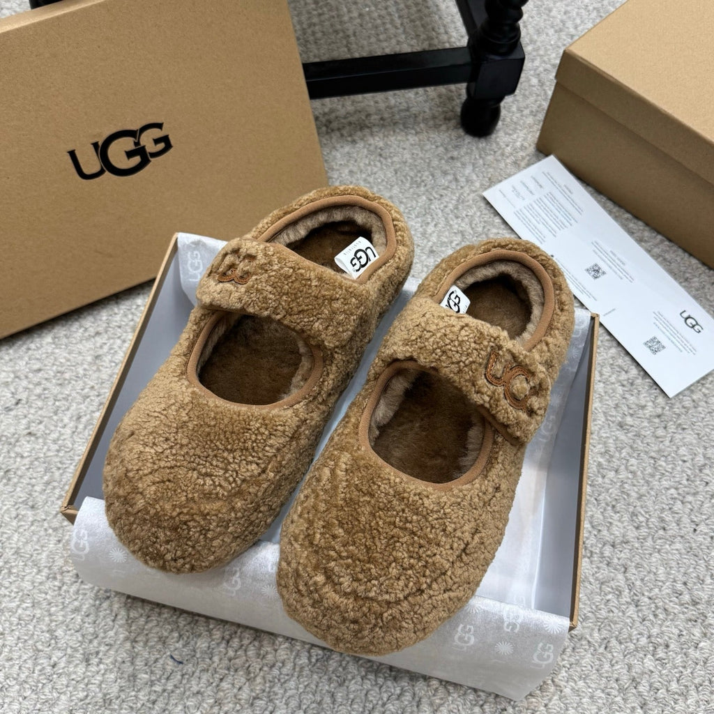 UGG Logo Mary Jane Flat Brown Wool 523103