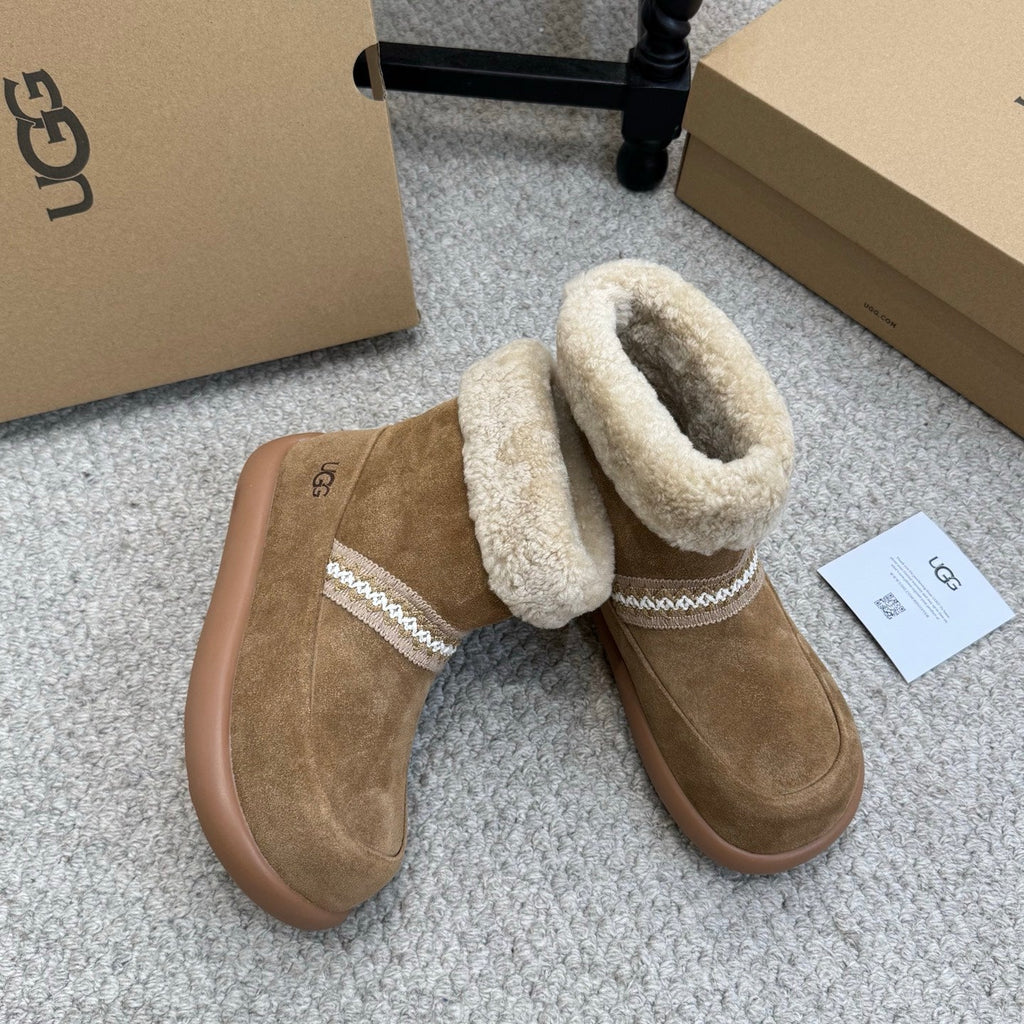 UGG 25ss Ankle Boots Brown Sheep Fur Suede 523106