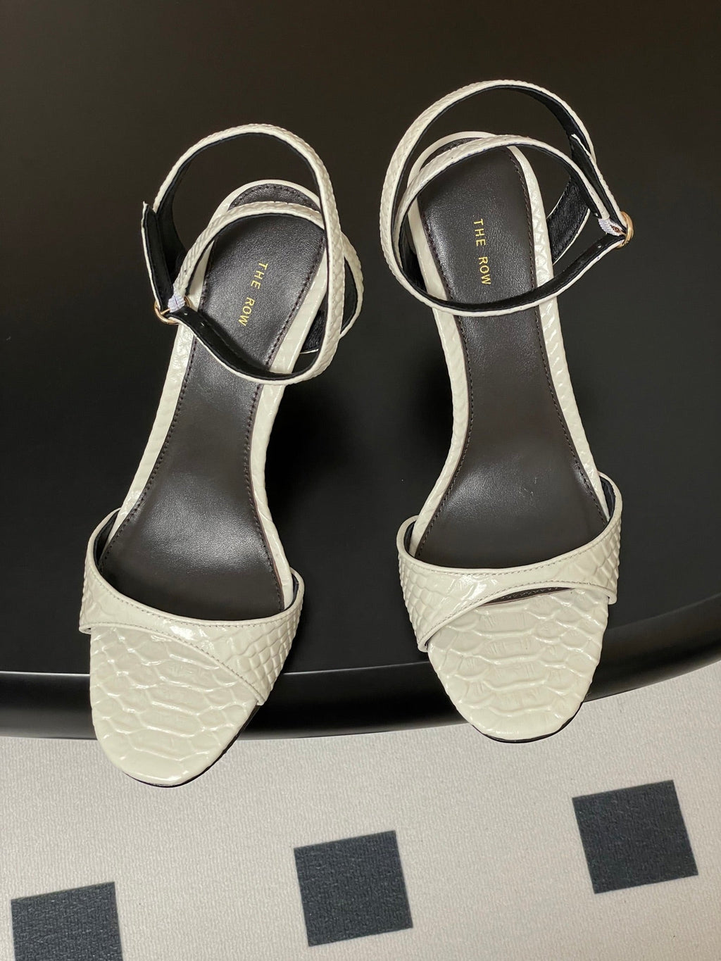 The Row 25S Strap High Heel Sandals 85mm White Snake Pattern Cowhide 286188