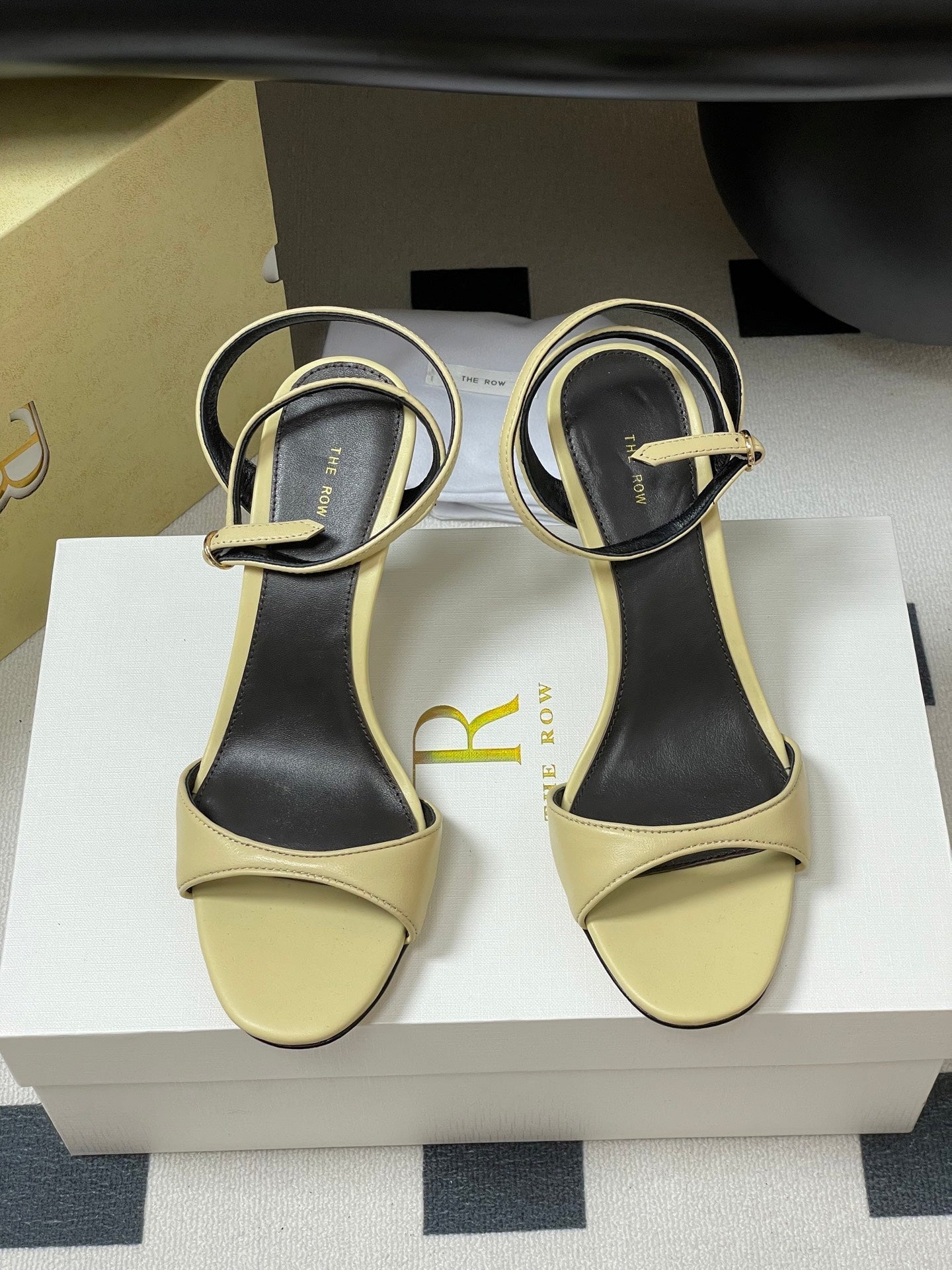 The Row 25S Strap High Heel Sandals 85mm Beige Sheepskin 286191