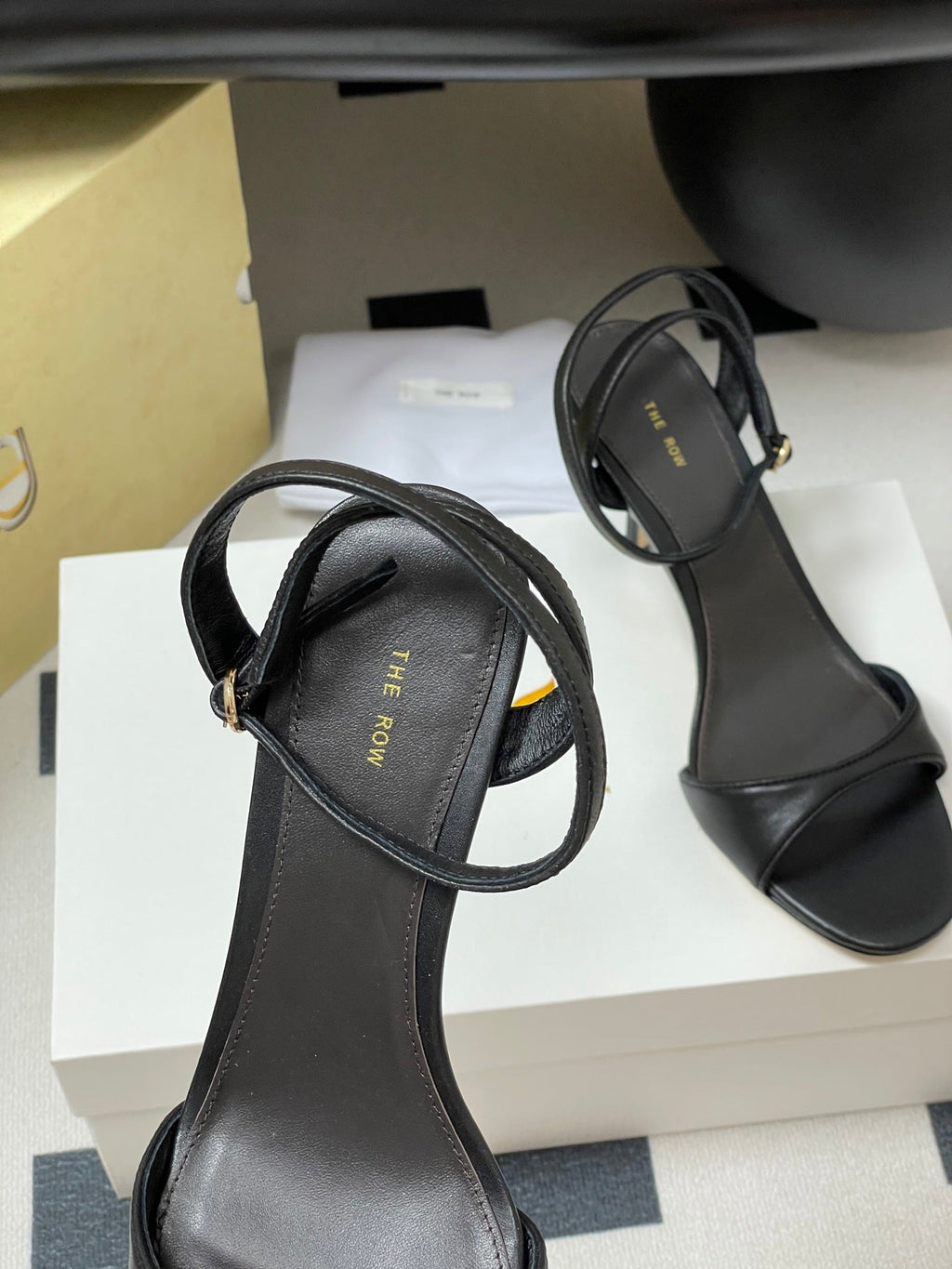 The Row 25S Strap High Heel Sandals 85mm Black Sheepskin 286192