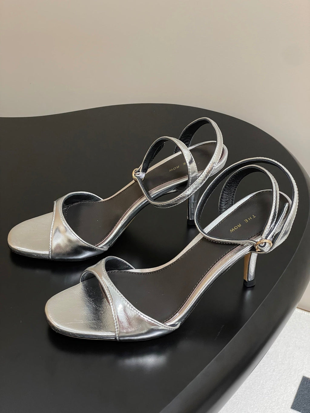 The Row 25S Strap High Heel Sandals 85mm Black Mix Sliver Metallic Cowhide