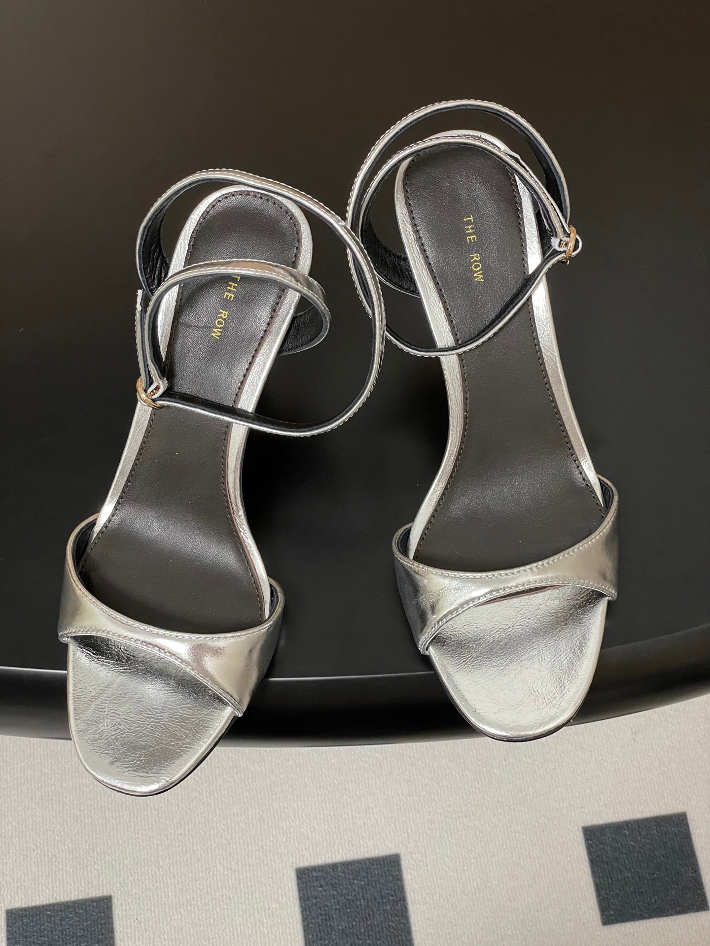 The Row 25S Strap High Heel Sandals 85mm Black Mix Sliver Metallic Cowhide